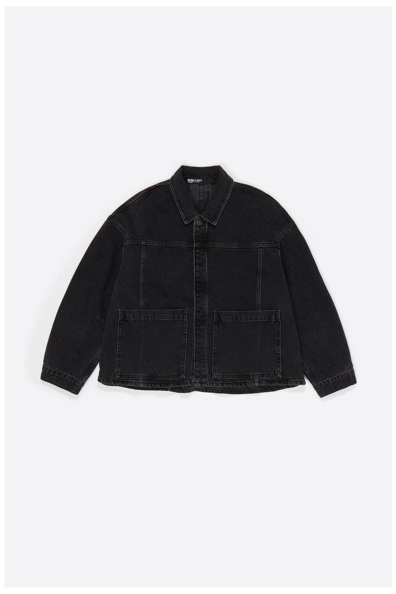 A-line Washed Denim Jacket, Alternate, color, WASHED BLACK