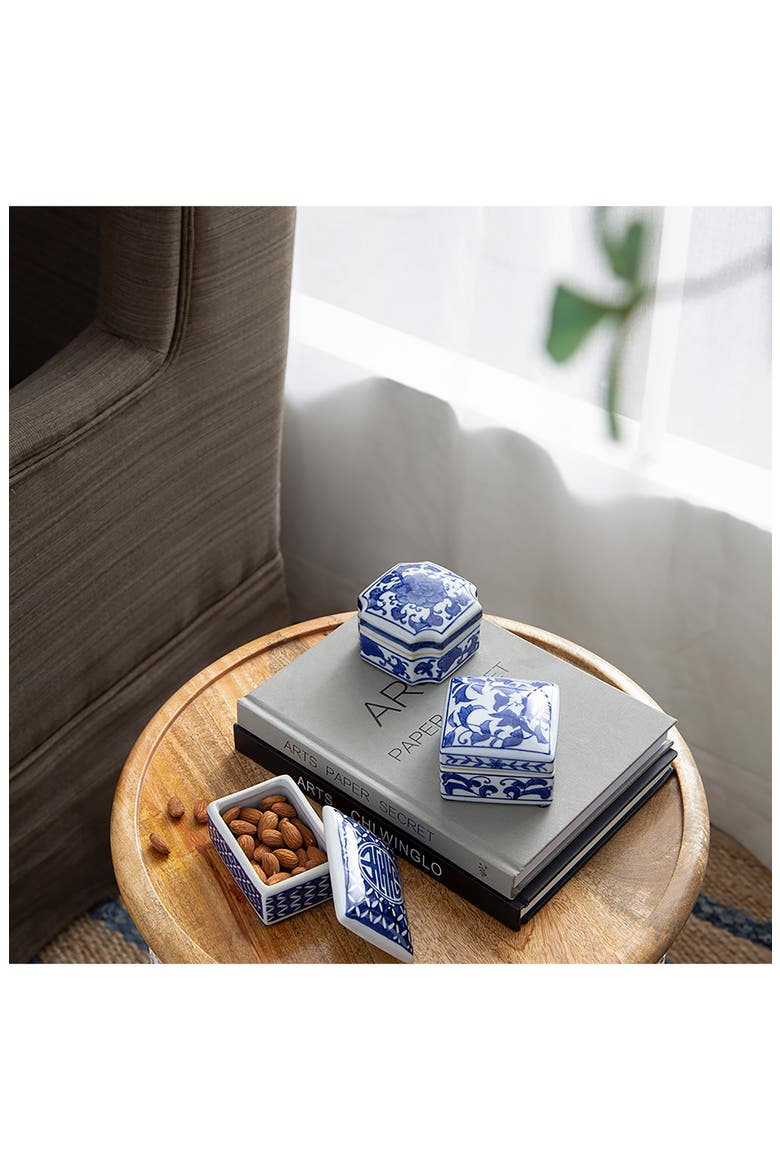 Set of 3 Porcelain Boxes, Alternate, color, BLUE