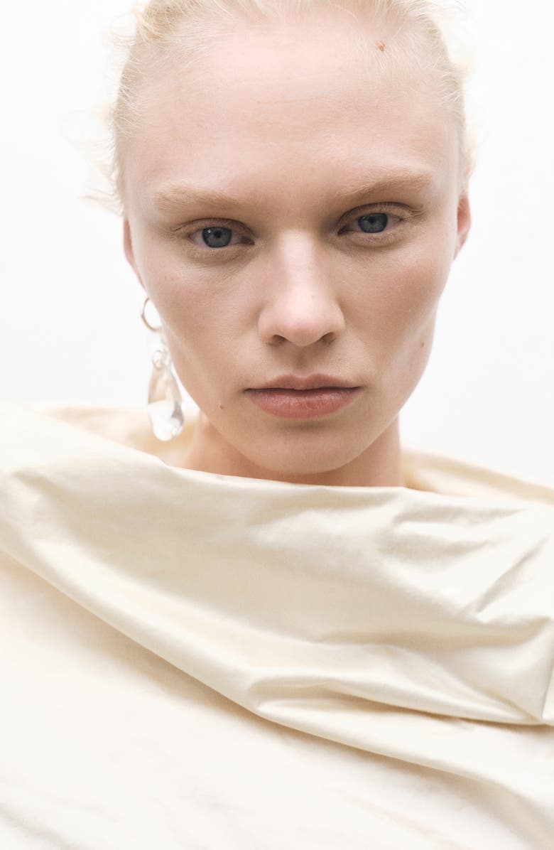 MANGO Asymmetric Draped One-Shoulder Dress, Alternate, color, Ecru