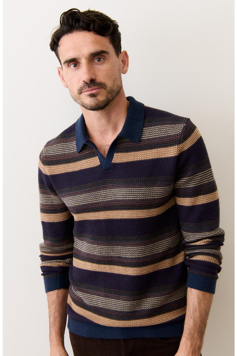 Liam Johnny Collar Long Sleeve Sweater Polo, Alternate, color, WARM MULTI STRIPE