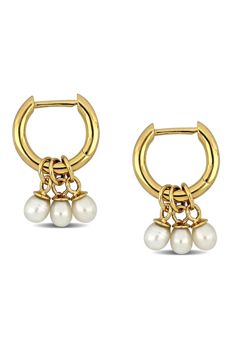Cultured Freshwater Pearl Drop Huggie Hoop Earrings, Main, color, WHITE