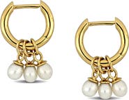 DELMAR Cultured Freshwater Pearl Drop Huggie Hoop Earrings