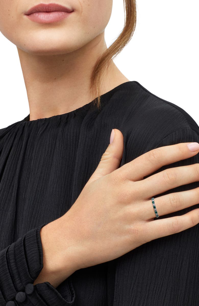 Frankie & Zoe 14K White Gold Lab Grown Emerald & Lab Grown Diamond Band Ring, Alternate, color, White Gold