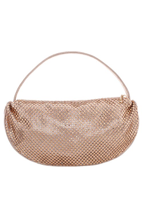 Shop Nina Half Moon Rhinestone Mesh Shoulder Bag In Taupe