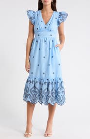 SUGARLIPS Joliet Stripe Eyelet Zayla Midi Dress