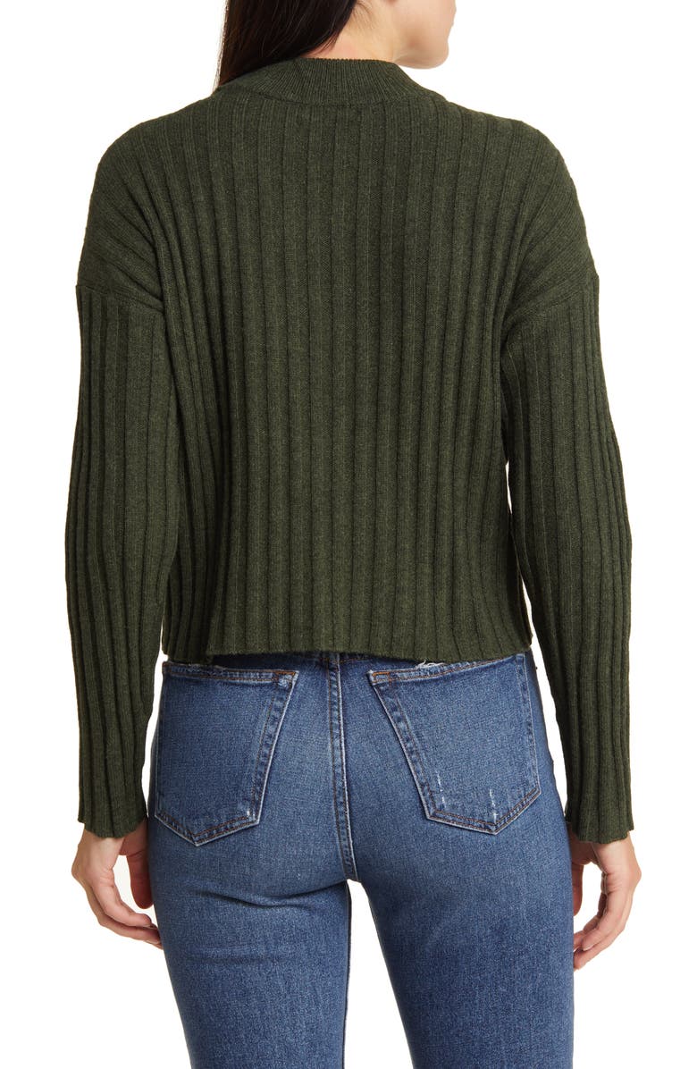 Madewell Mock Neck Crop Sweater, Alternate, color, Heather Dark Forest