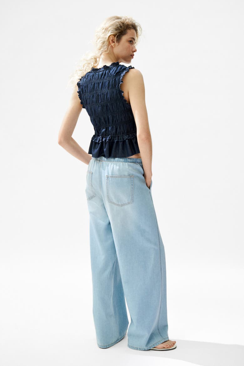 Denim Drawstring Trousers, Alternate, color, Light denim blue