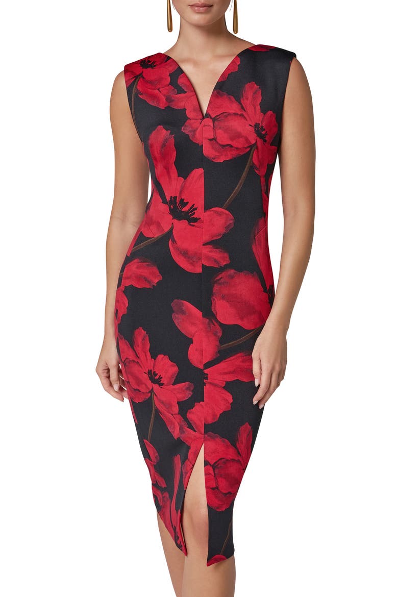 Floral Print Sleeveless Sheath Dress, Alternate, color, BLK/ RED VE