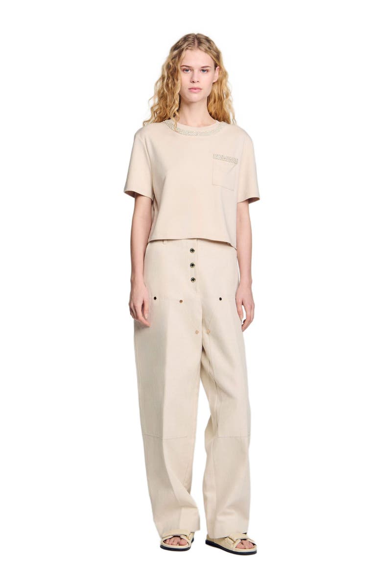 SANDRO T-shirt with rhinestone details, Alternate, color, 