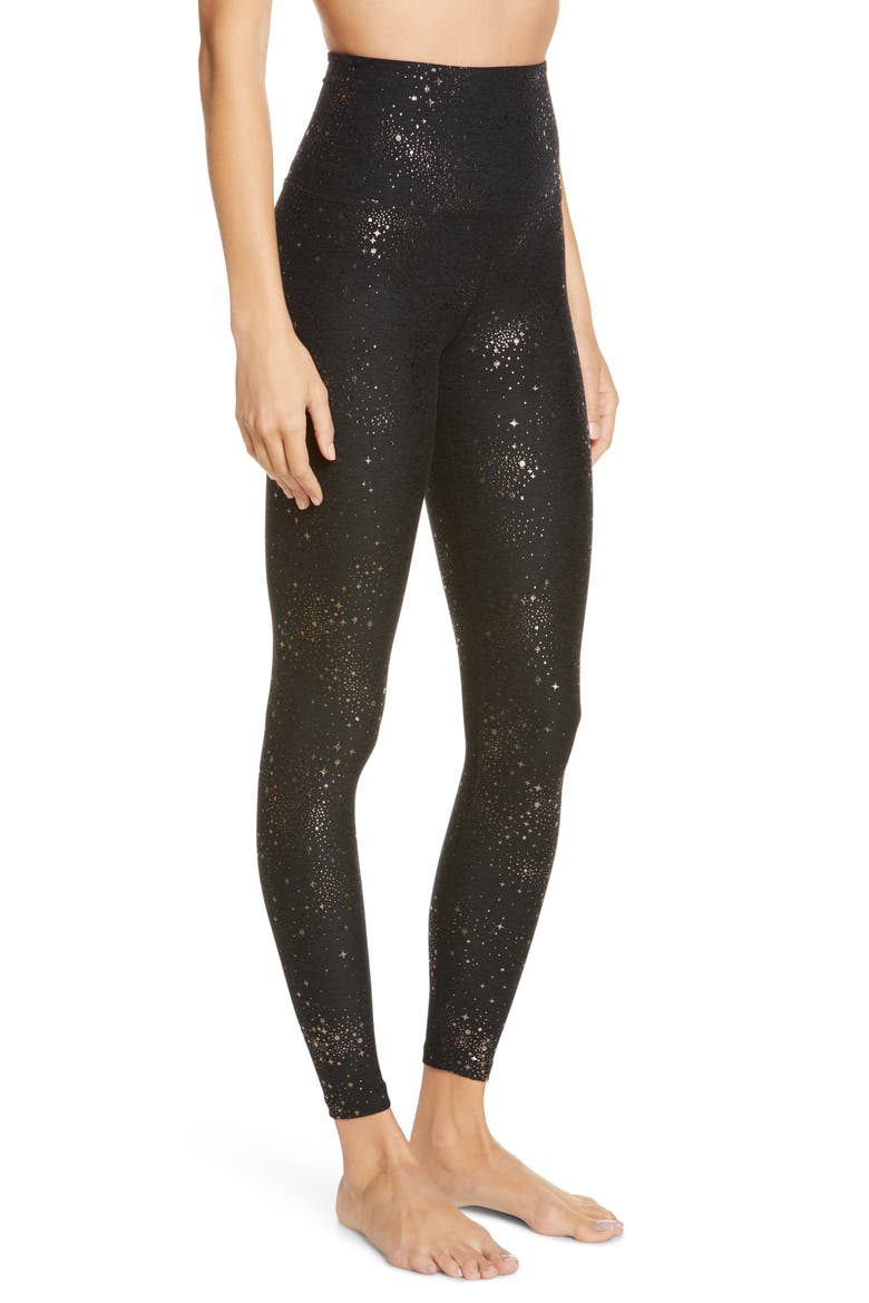 High Waist Midi Leggings, Alternate, color, DARKEST NIGHT-GOLD FOIL