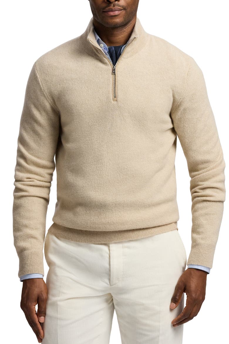 Bird's Eye Cashmere Half Zip Sweater, Main, color, CHAMPAGNE MELANGE