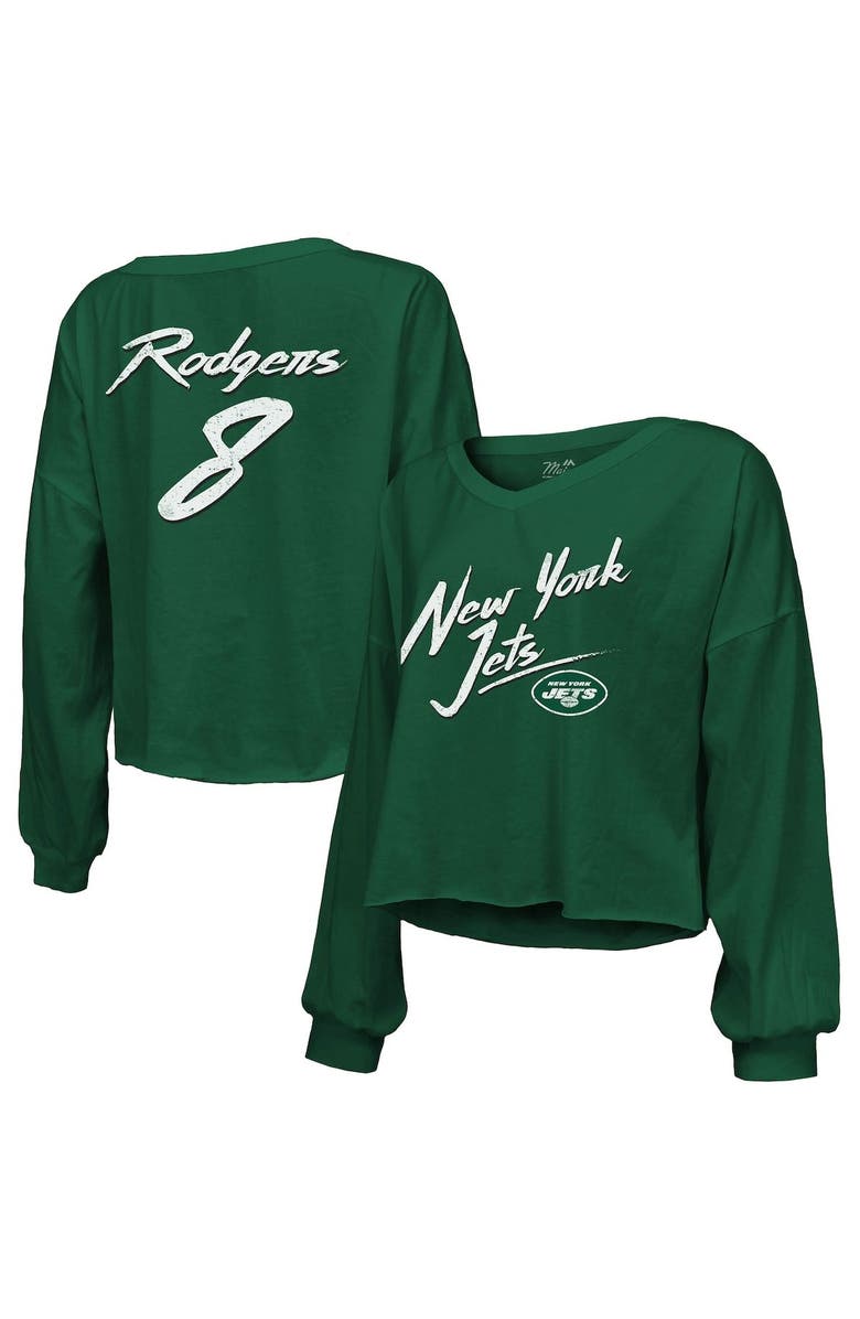 Majestic Threads Women's Majestic Threads Aaron Rodgers Green New York Jets Off-Shoulder Script Name & Number Long Sleeve T-Shirt, Alternate, color,