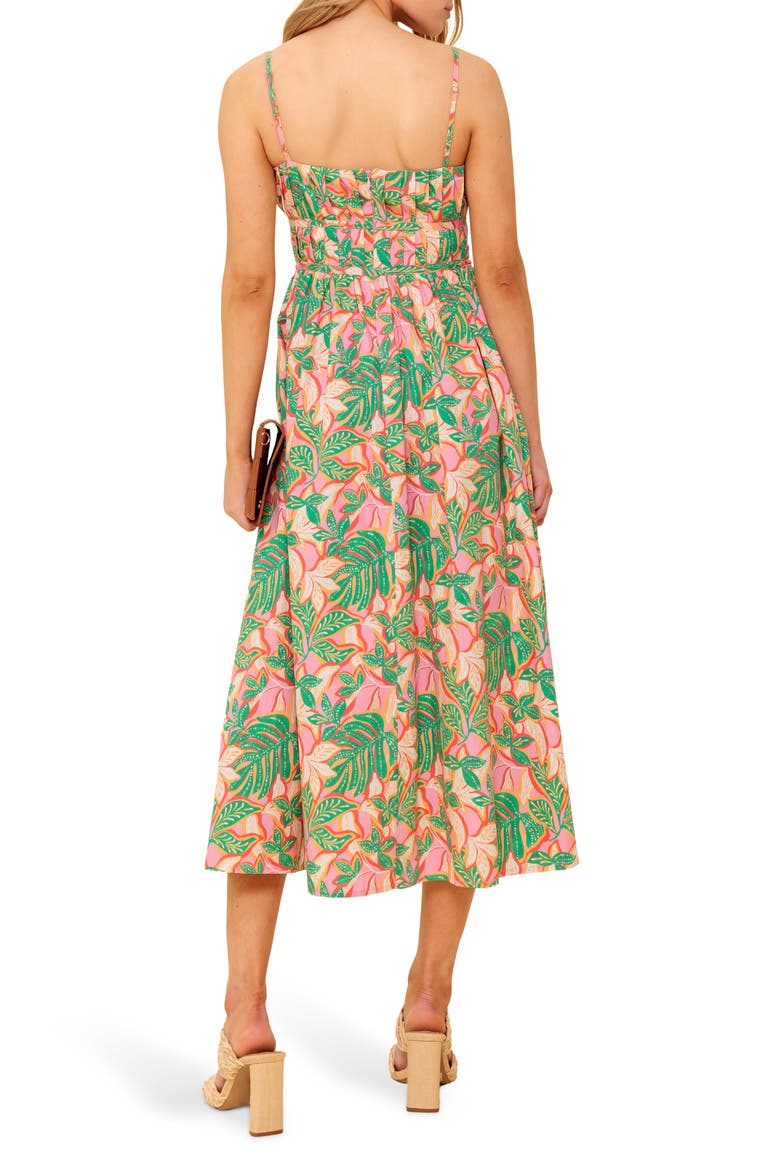Pleated Fit & Flare Midi Dress, Alternate, color, PINK GREEN