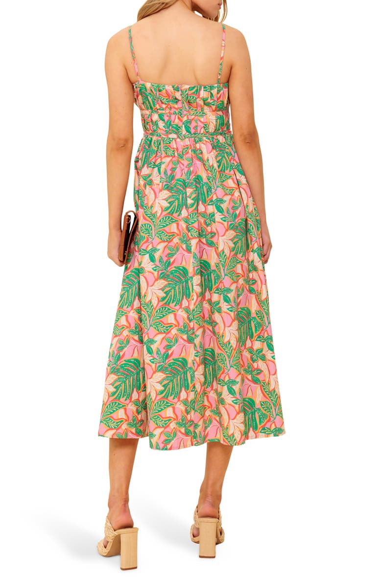 FLYING TOMATO Pleated Fit & Flare Midi Dress, Alternate, color, Pink Green