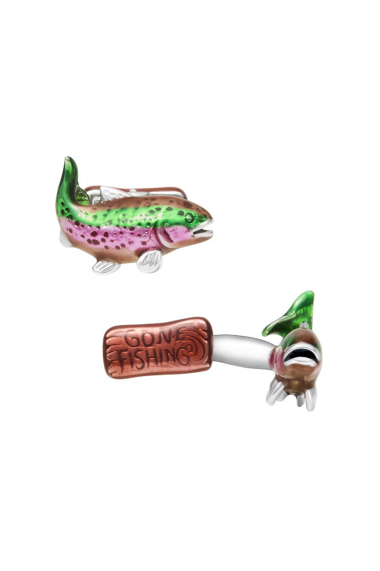Gone Fishing Sterling Cufflinks, Main, color, Multicolor