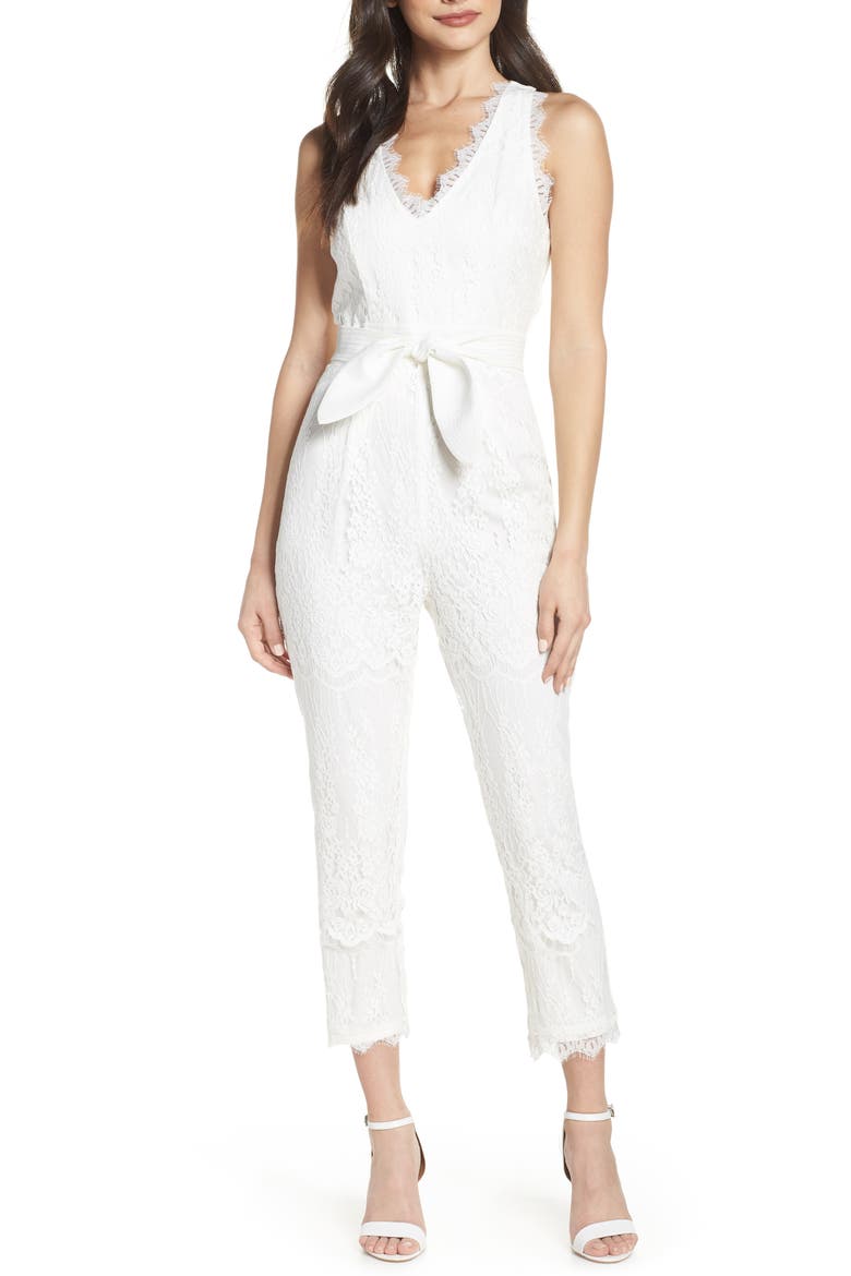 Scallop Trim Lace Jumpsuit, Main, color, OFF WHITE