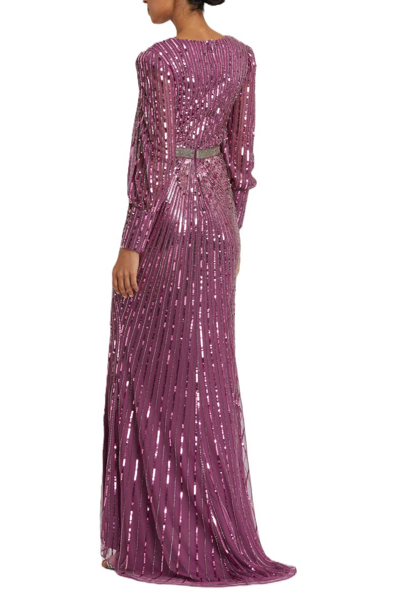 Mac Duggal Sequined Wrap Over Bishop Sleeve Gown, Alternate, color, Raspberry