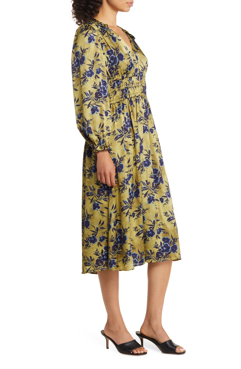 Julia Jordan Floral Print Long Sleeve Shirred Midi Dress, Alternate, color, 