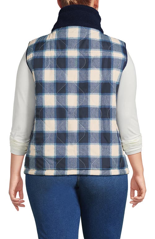 Lands' End Plus Size High Pile Fleece Reversible Mixed Media Vest In Animal Print