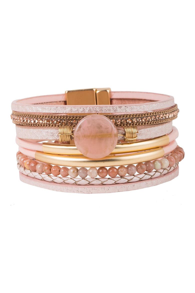 Mixed Media Cuff Bracelet, Main, color, PINK