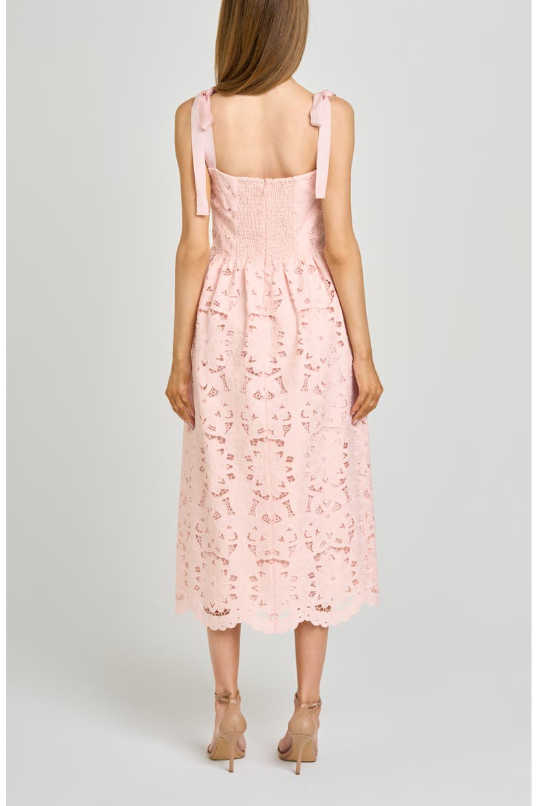 Kassi Floral Embroidered Tie Shoulder Cotton Midi Dress, Alternate, color, BLUSH