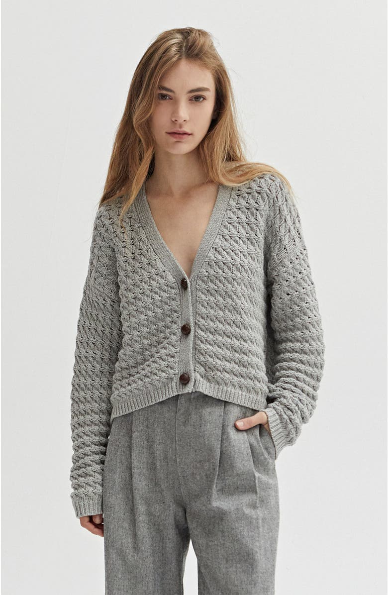 CRESCENT Textured V-Neck Cardigan Top, Main, color, 