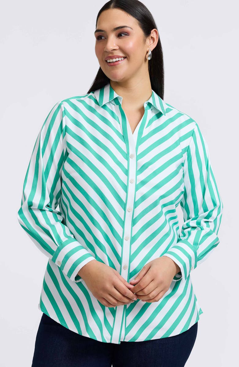 Foxcroft Mary Stripe Cotton Blend Button-Up Shirt, Alternate, color, 