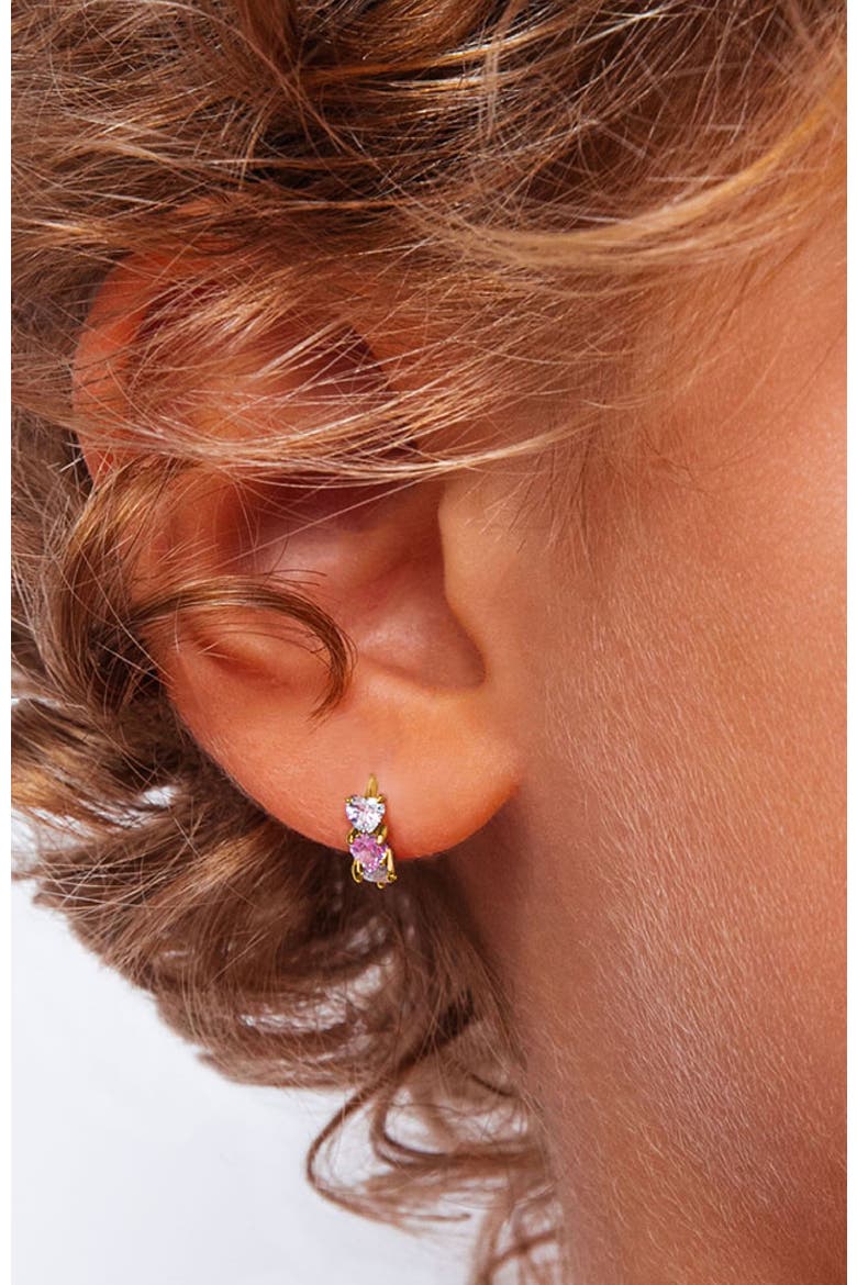 Cascading CZ Heart Plated Hoop, Alternate, color, Pink