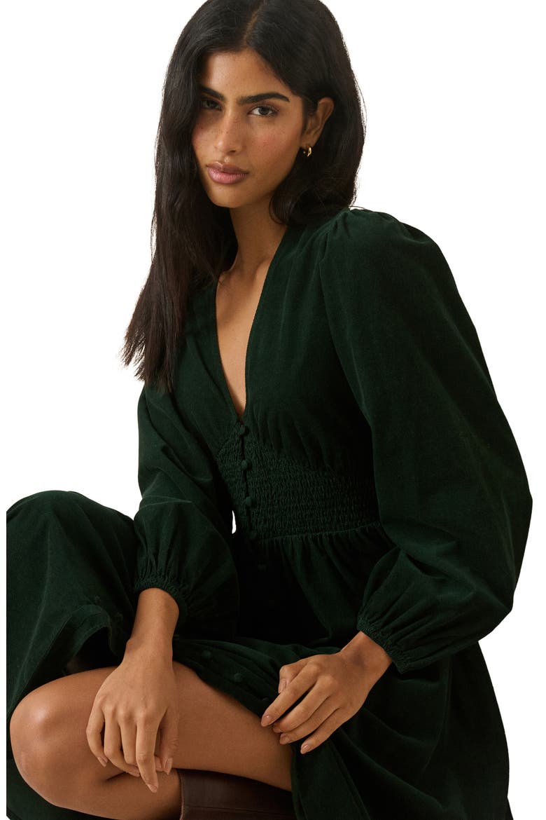 Riley Shirred Waist Corduroy Midi Dress, Alternate, color, GREEN