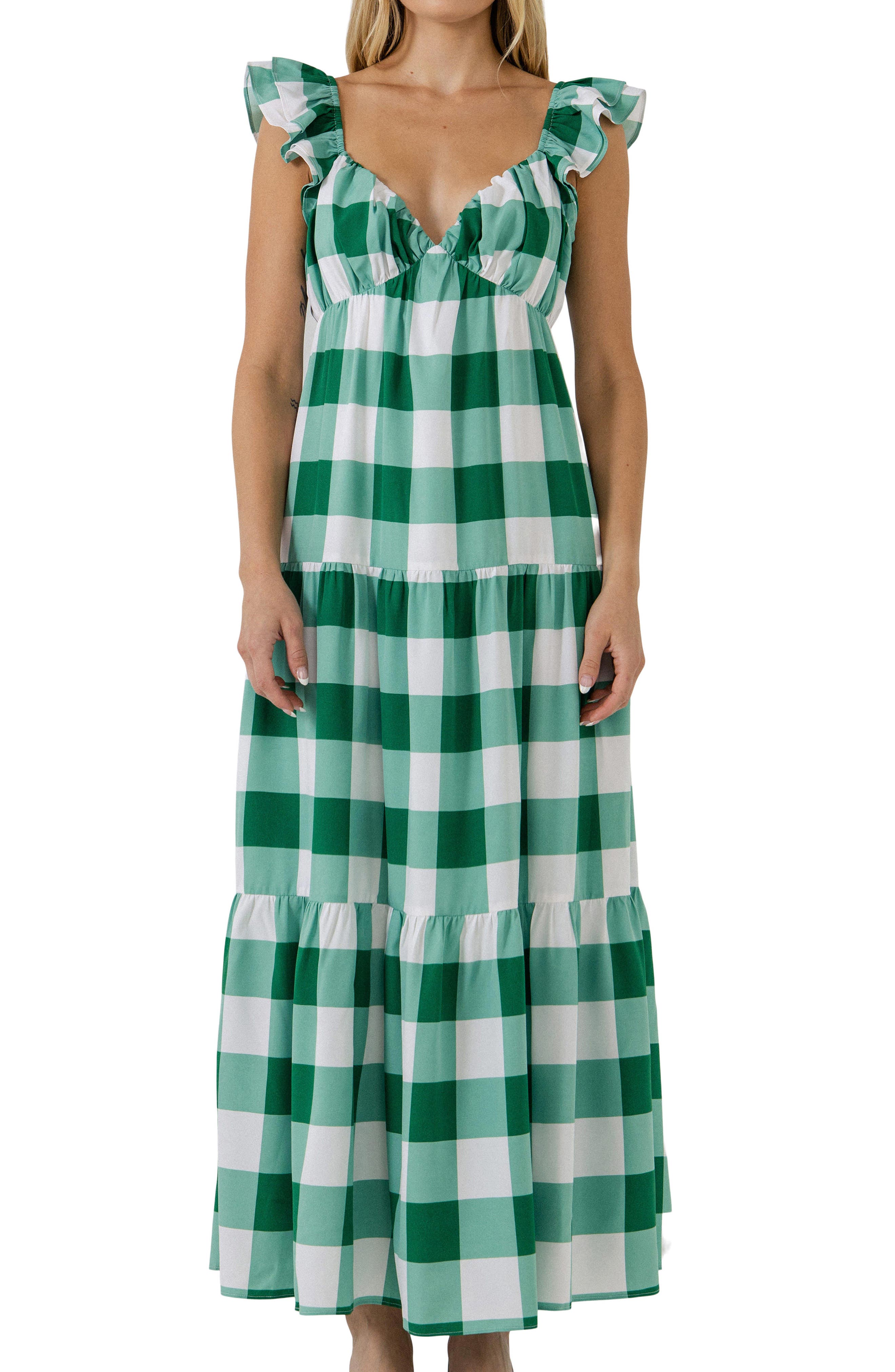 English Factory Gingham Tiered Maxi Dress (Women) | Nordstromrack