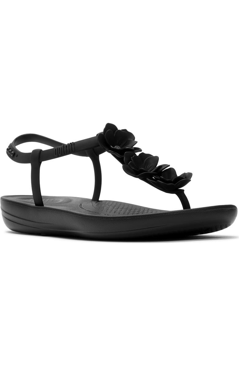 FitFlop Splash Flower T-Strap Sandal, Main, color, Black
