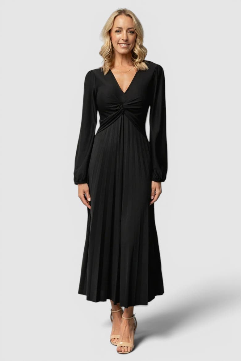 Lynda Pleated Midi Dress, Main, color, Black