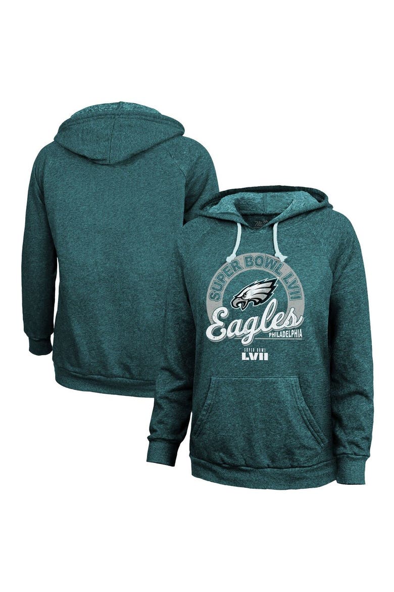 Women's Majestic Threads Midnight Green Philadelphia Eagles Super Bowl LVII Extra Point Tri-Blend Pullover Hoodie, Main, color, Green