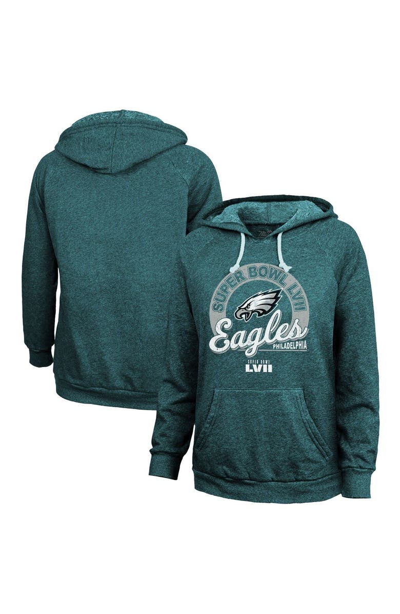 Majestic Threads Women's Majestic Threads Midnight Green Philadelphia Eagles Super Bowl LVII Extra Point Tri-Blend Pullover Hoodie, Main, color, 