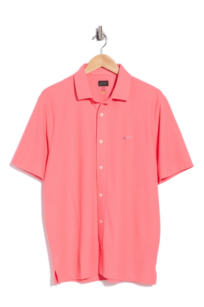 Stretch Piqué Button Front Shirt, Alternate, color, SUN KISSED CORAL