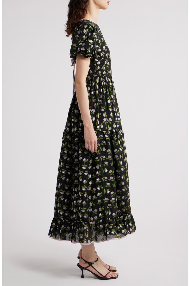 Fate Floral Tiered Puff Sleeve Maxi Dress, Alternate, color, BLACK