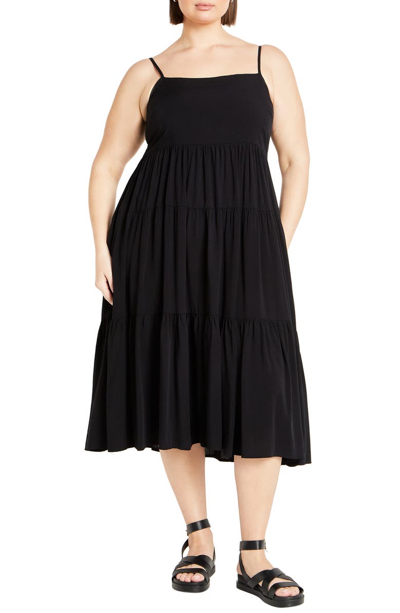 City Chic Mystic Sleeveless A-Line Dress, Main, color, Black