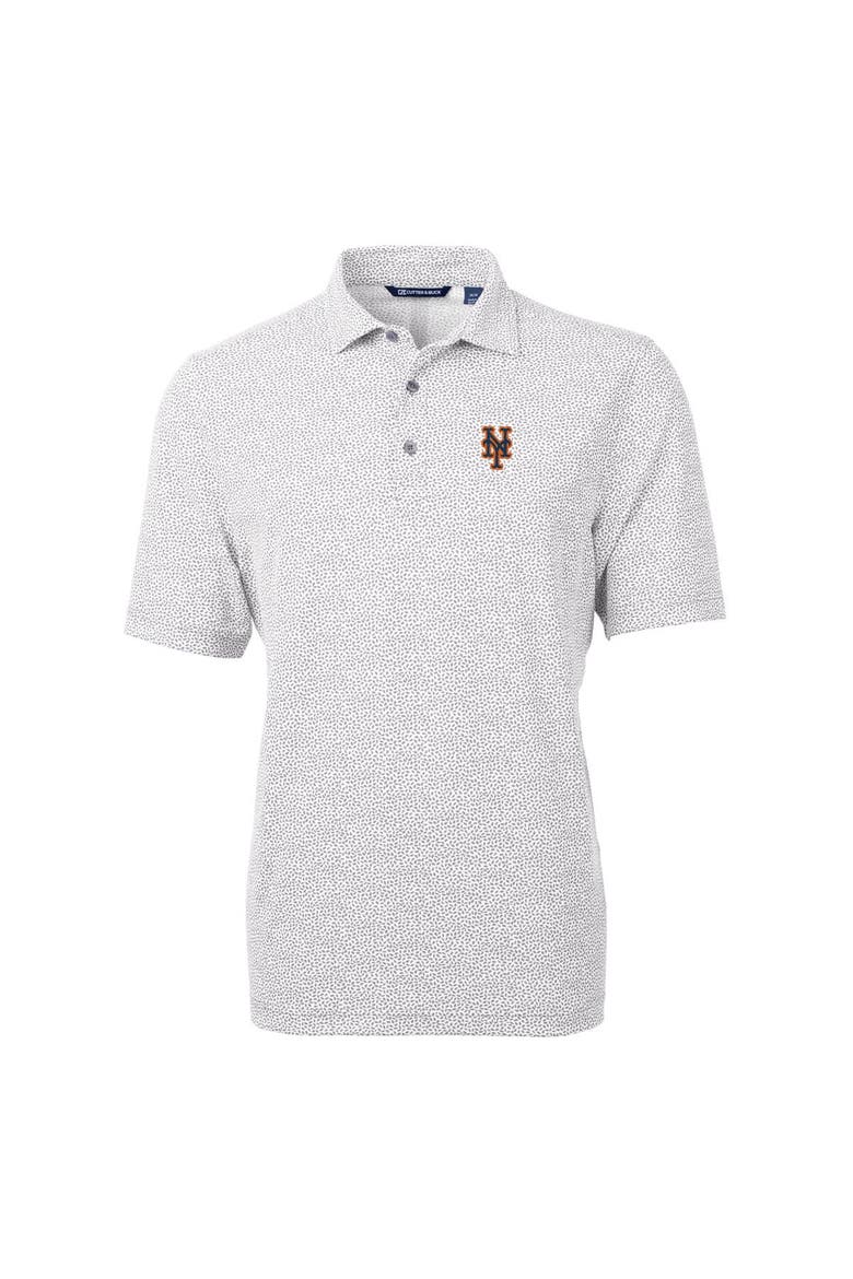 Men's Cutter & Buck Gray New York Mets Virtue Eco Pique Botanical Print Recycled Polo, Alternate, color, Gray