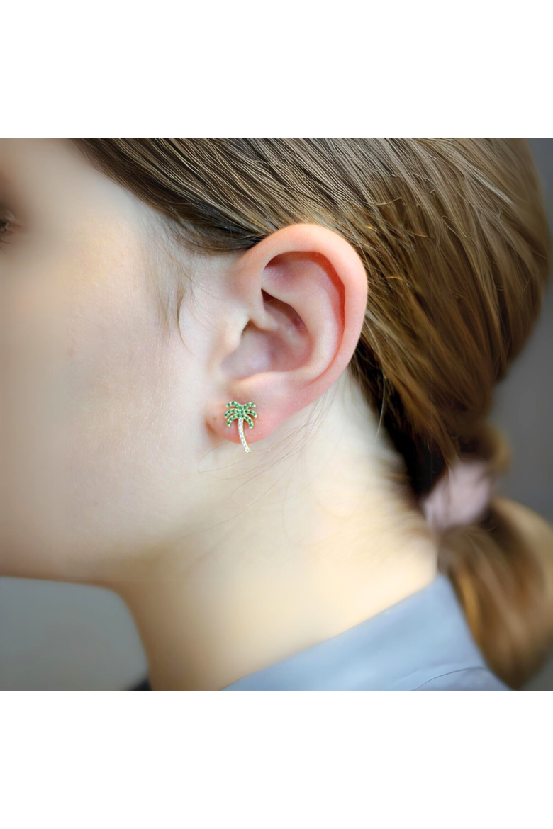 Palm Tree Sterling Silver Stud Earring, Alternate, color, Gold