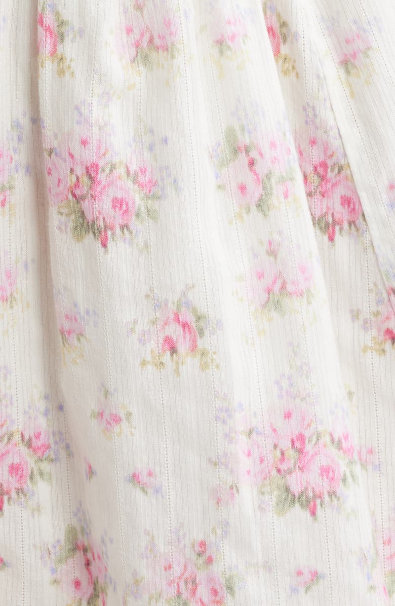 LoveShackFancy Siona Floral Stripe Smock Bodice Cotton Dress, Alternate, color, Thulian Pink