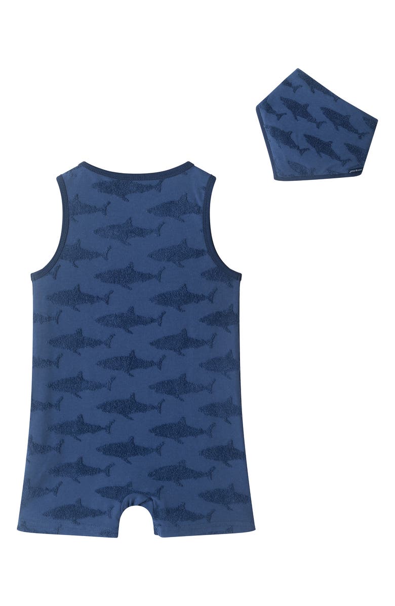 Andy & Evan Print Romper & Bib Set, Alternate, color, Navy