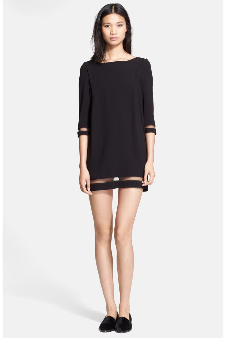 Sheer Inset Crepe Dress, Main, color, BLACK