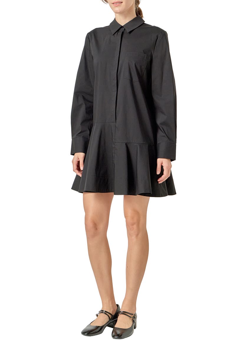 Long Sleeve Shirtdress, Alternate, color, BLACK