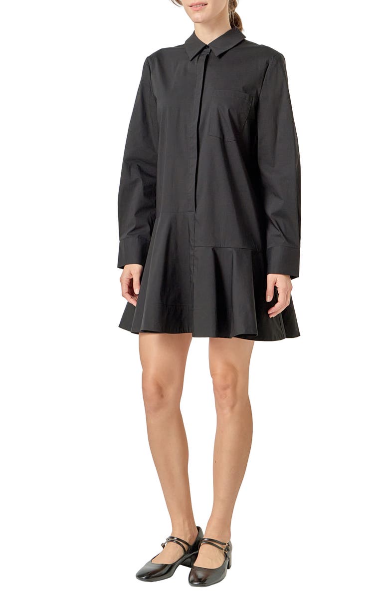 English Factory Long Sleeve Shirtdress, Alternate, color, Black