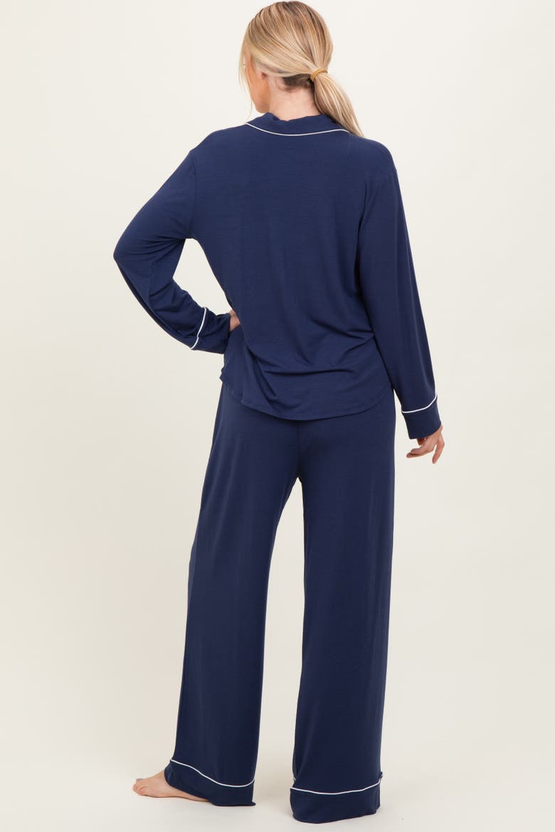 Button Down Top Wide Leg Pant Pajama Set, Alternate, color, Blue