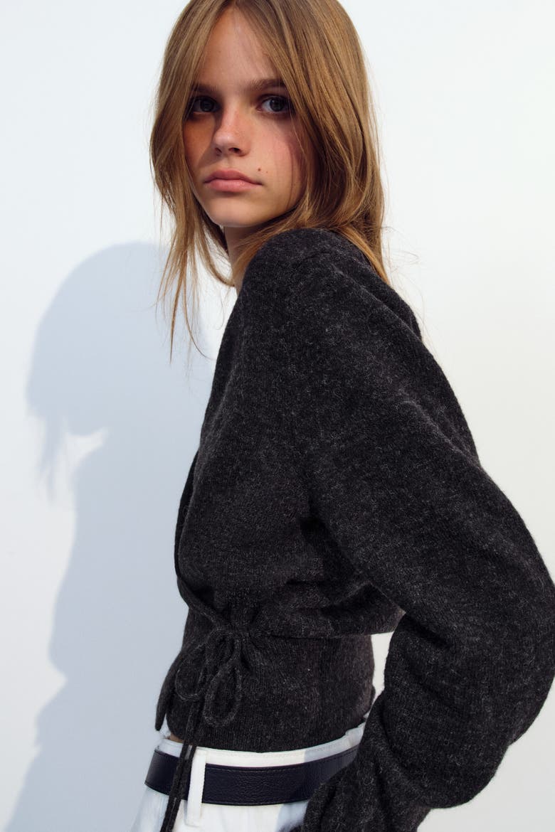Wrap Cardigan, Alternate, color, Dark gray melange
