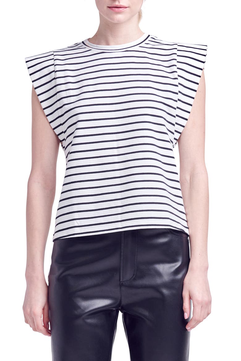 Stripe Extended Shoulder T-Shirt, Main, color, WHITE/ BLACK