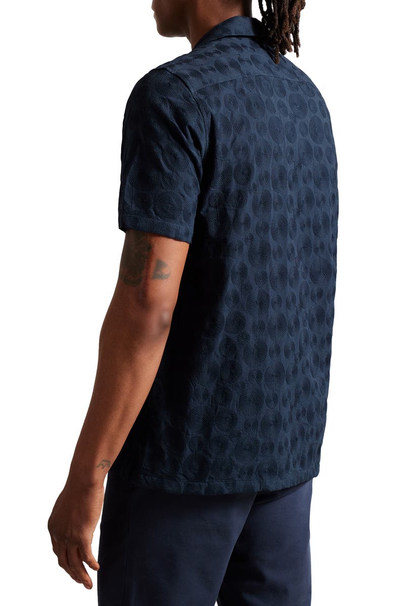 Ted Baker London Allbury Embroidered Short Sleeve Cototn Button-Up Shirt, Alternate, color, 