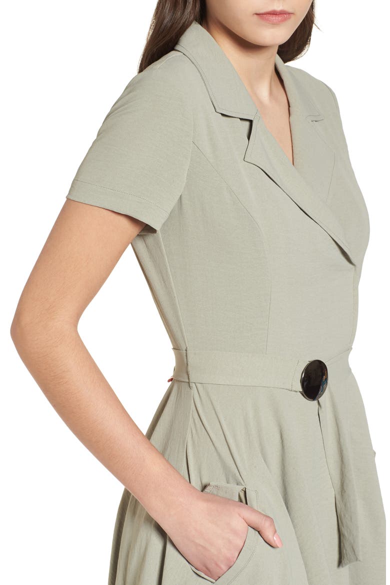 Chriselle x J.O.A. Asymmetrical Trench Dress, Alternate, color, SAGE