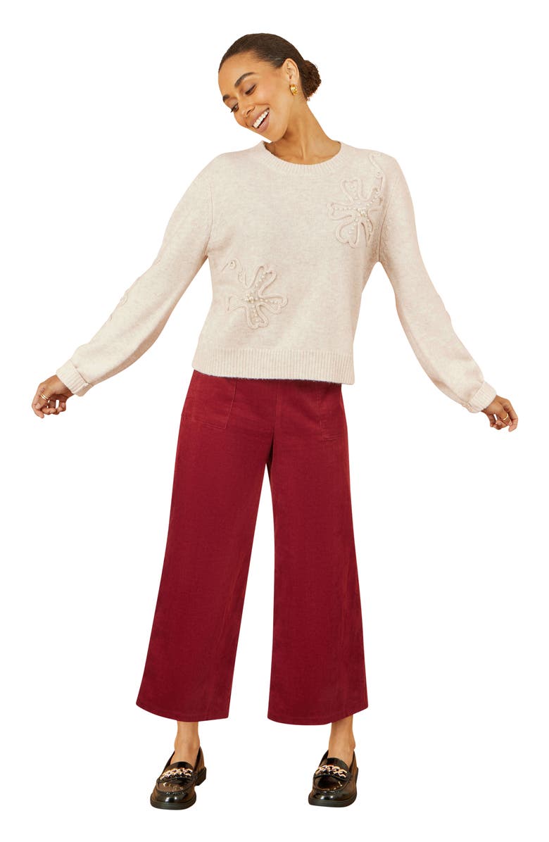 Yumi Floral Applique Sweater, Main, color, Oatmeal